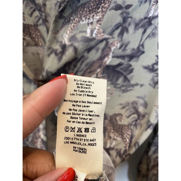 L'AGENCE Womens Top Size Small Olive Animal Print Viscose Blouse Button Up - Picture 8 of 9